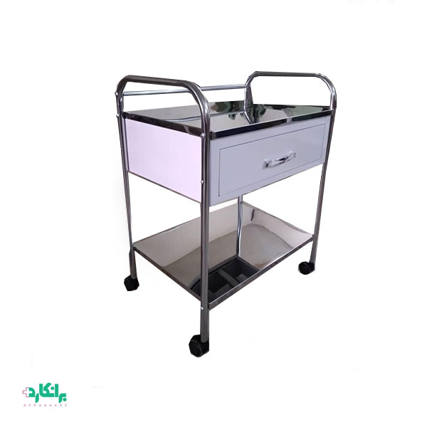 ترالی یک کشو دستگیره دار رویه استیل درجه یک