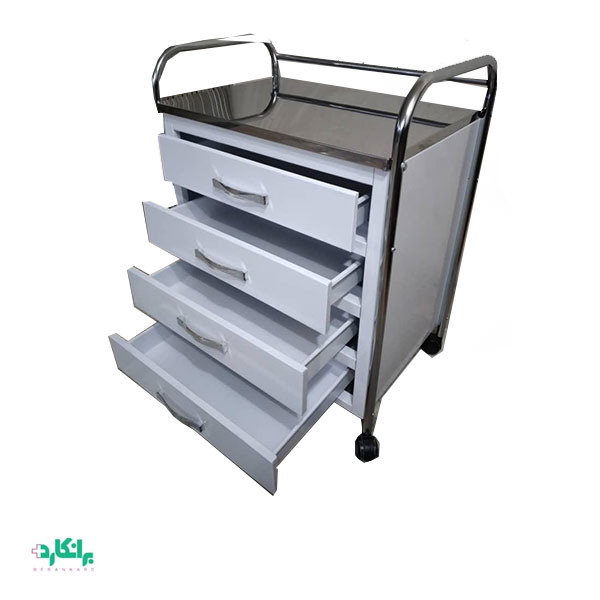 ترالی ۴ کشو دستگیره دار رویه استیل درجه یک